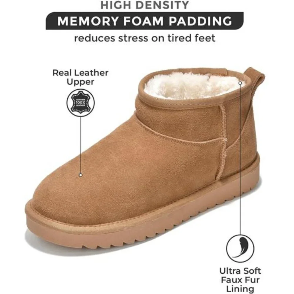 Chestnut Genuine Suede Winter Boots‎ Water Resistant Snow Cold Boots for Women